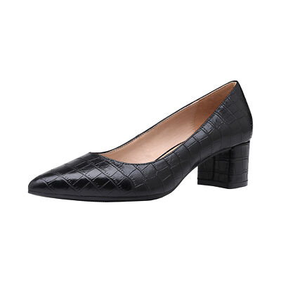 Women Low Chunky Block Pointed Toe Comfort Dress Wedding Slip on Pump Shoes