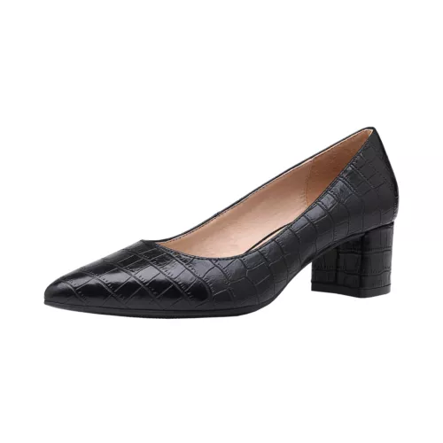 Women Slip On Office Pump Shoes Low Chunky Heel Pointed Toe Comfort Pump Shoes - Picture 1 of 26