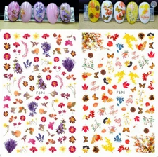 Nail Art Stickers Decals Autumn Winter Dried Flowers Floral Fern Leaf Fall NS44