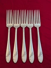 5-pc Dinner Forks Oneida Community QUEEN BESS II Tudor Silver Plate 1946