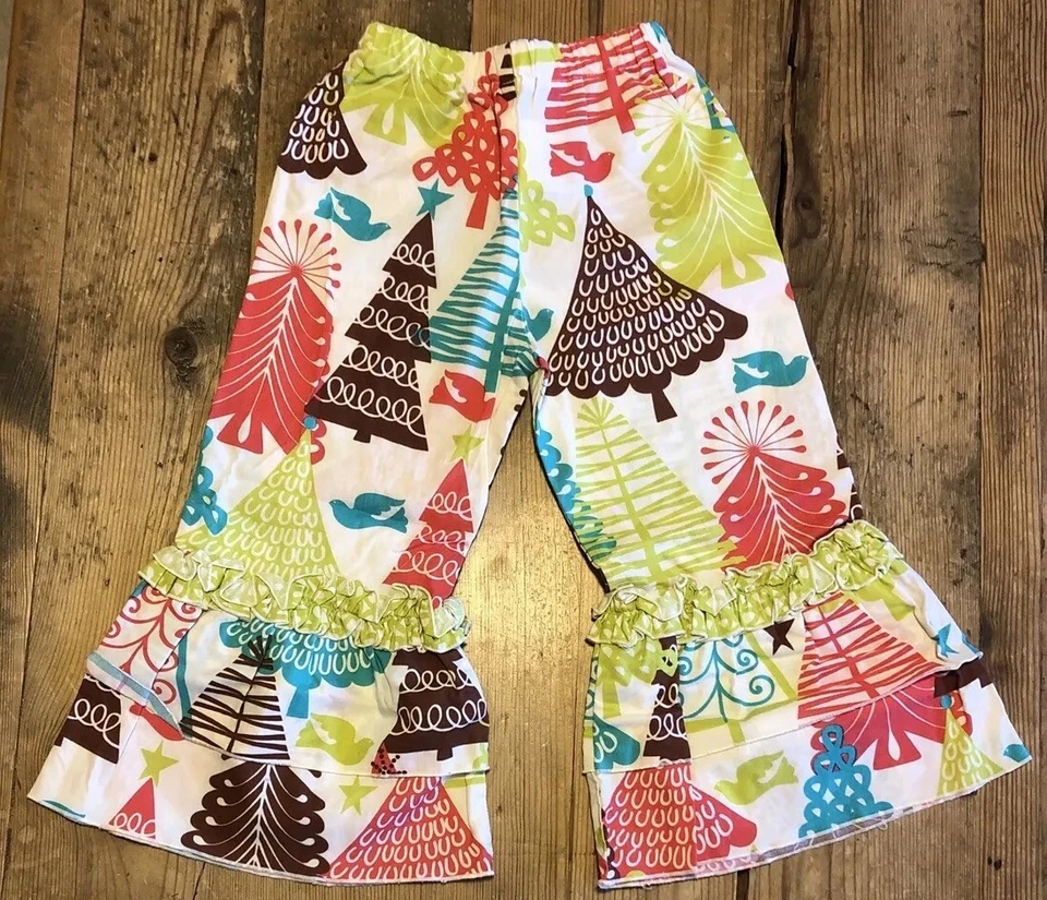LOLLY WOLLY DOODLE размер 4 девочек широкие ноги оборки Рождественская елка праздник брюки б/у в отличном состоянии - Изображение 4 из 4