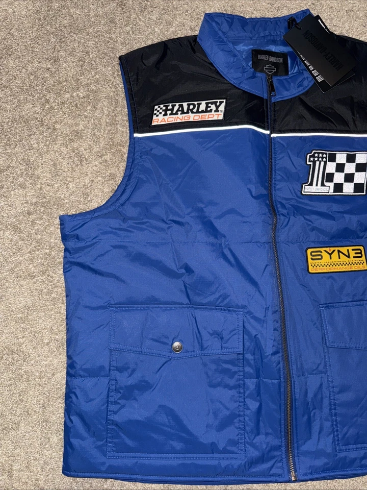 Harley Davidson Royal Blue SYN3 Racing Dept USA Puffer Vest Men’s 2XL Biker Hog - Image 4 of 4
