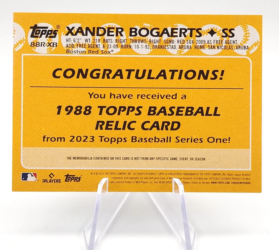 2023 Topps Series 1 Xander Bogaerts Jersey Relic Game Used Memorabilia Red Sox - Image 2 of 4