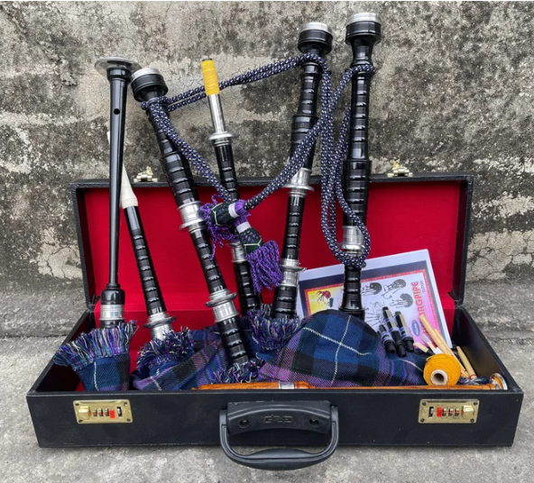 Highland Full Size Professional Black Bagpipe Rosewood Silver Mounts