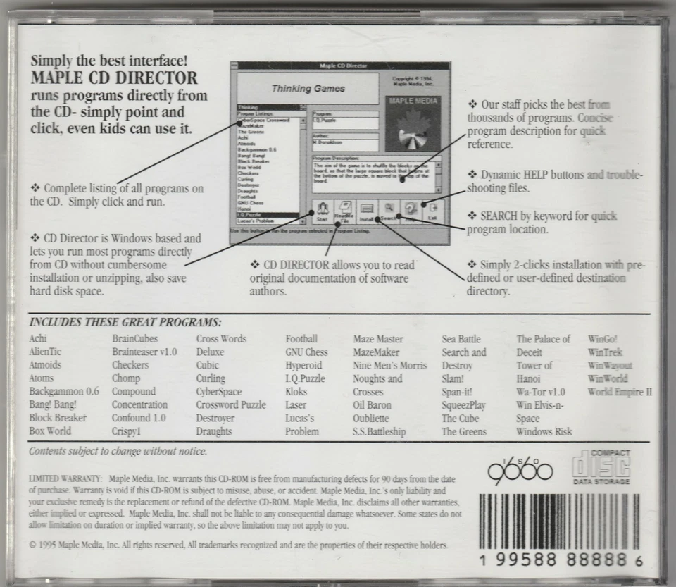 Thinking Games CD-Rom by Maple Maple ~ includes 53 games ~ 1995 - Image 2 of 2