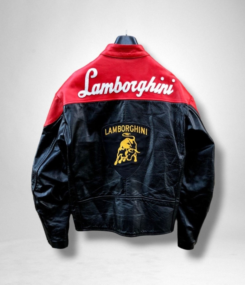 Lamborghini biker racing leather jacket handmade black