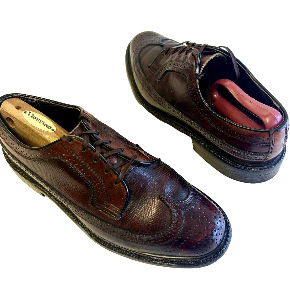 Vtg 60's British Walkers Brown PEBBLED Leather DRESS Shoe WINGTIP Oxfords Brogue - Image 3 of 4