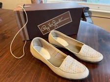VTG Amalfi by Rangoni Woven Leather Loafer Flat White w/Pastel Size 7 Italy