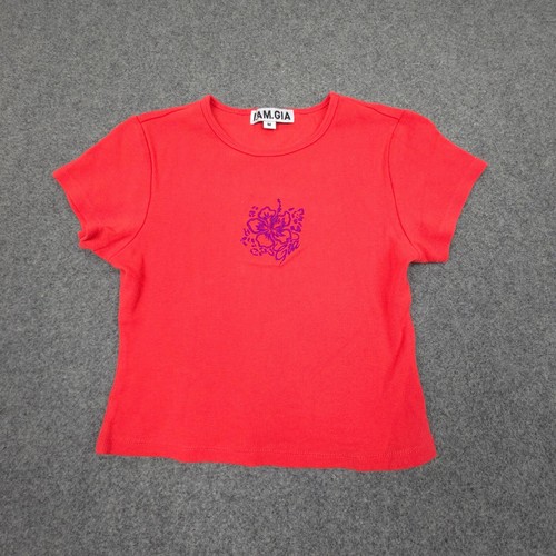 I Am Gia Shirt kids MEDIUM Red Embroidered Flower Short Sleeve T-Shirt Size M