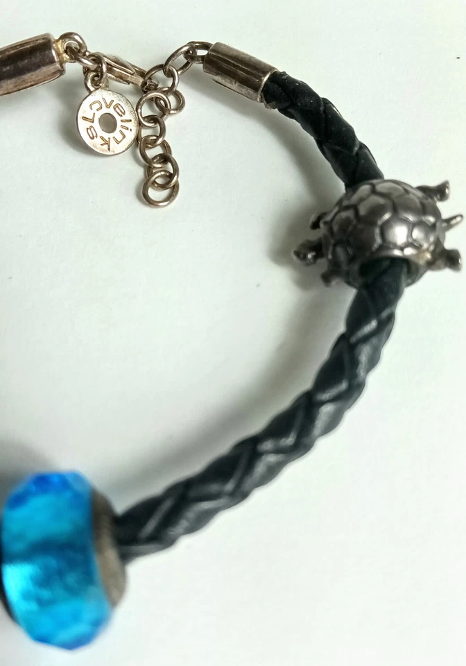 Pulsera de eslabones de amor trenzados con dijes deslizables de plata de ley y vidrio Foto 4 de 4