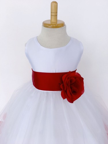 White Tulle Rose Petal Dress Easter Birthday Spring Summer Pageant Satin #24 - Picture 73 of 177