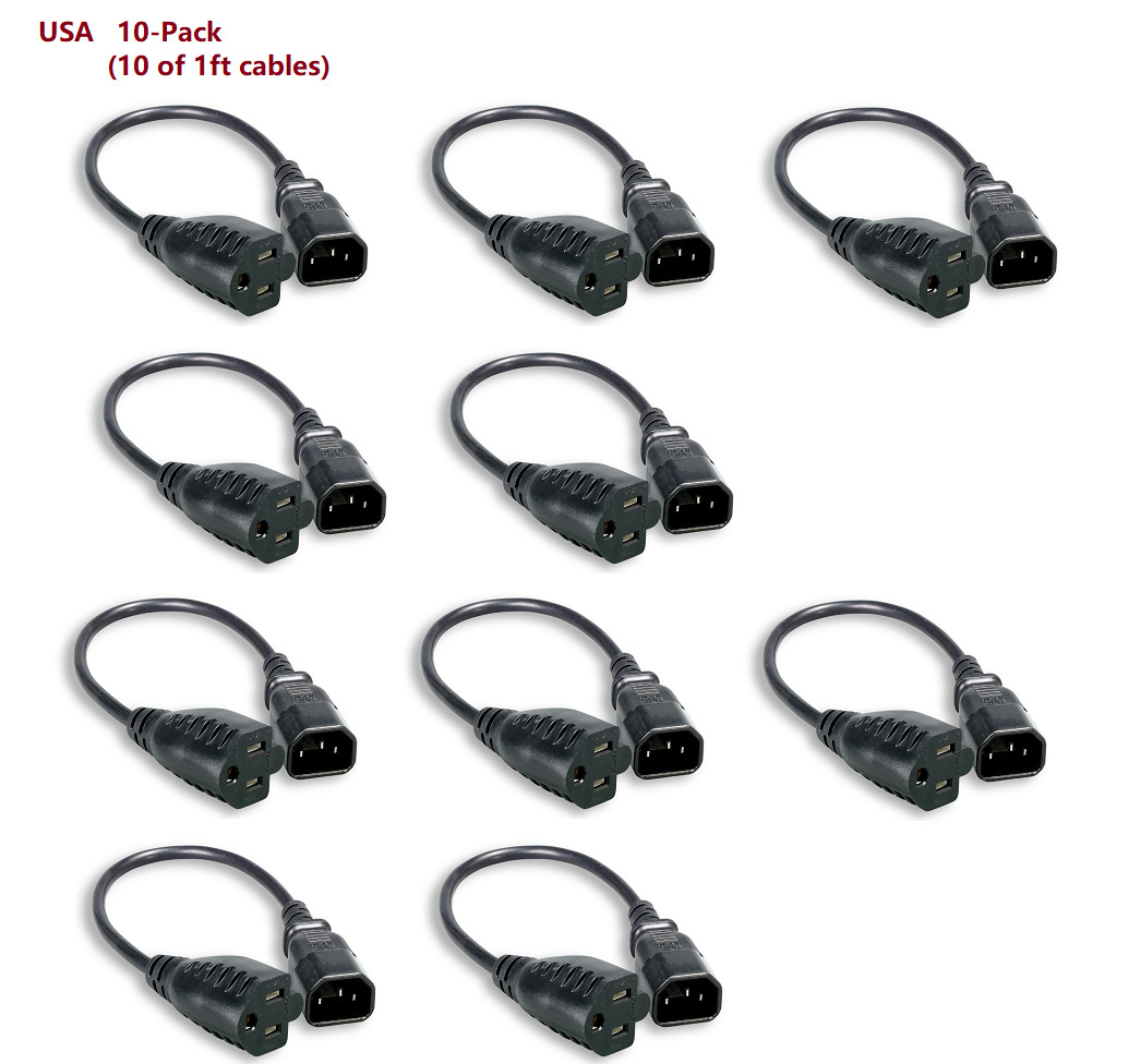 10x 1FT IEC320 C14 to NEMA 5-15R 125V AC 10A 10 Amp Monitor PC Power Cord Cable