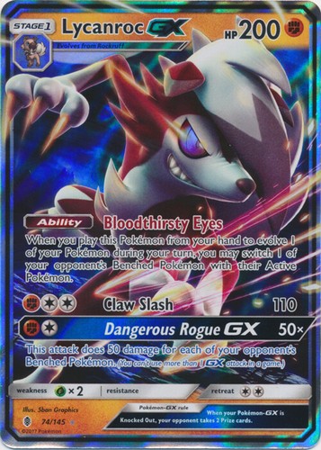 Lycanroc GX - 74/145 - Ultra Rare Pokemon Lightly Played Guardians Rising