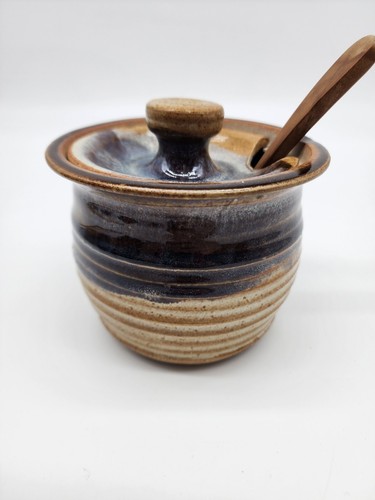 Stuido Pottery Stoneware Honey Pot Jar & Dipper SUGAR JAR Signed Stamped DORF - Picture 8 of 14
