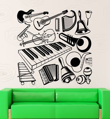 Wall Stickers Vinyl Decal Music Musical Instruments Guitar Piano Decor ...
