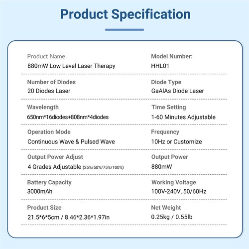Terapia láser frío médica LLLT de 880 mW 650 nm + 808 nm para aliviar el dolor de curación de heridas - Imagen 11 de 11