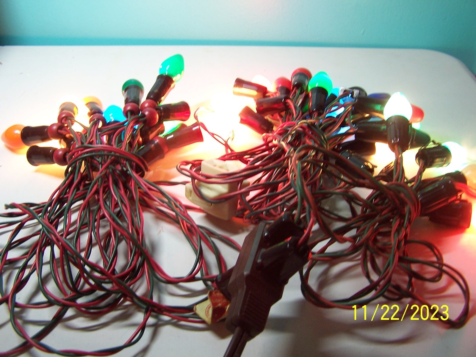Vintage red/green corded Christmas lights working C7 3 sets eBay