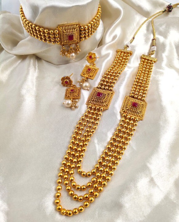INDIAN BOLLYWOOD CHOKER NECKLACE COMBO GOLD PLATED WEDDING TEMPLE JEWELRY  SET