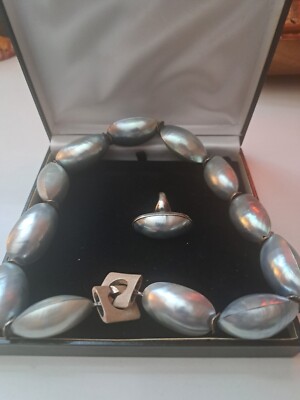 Bryan & Scott Famous Jewelry Rare Nautilus Blue Pearl Necklace & Ring (Sterling)