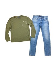 Gas Jeans men s 2P SET L/S Shirt Size 33 L32 Jeans Size Large Blue denim