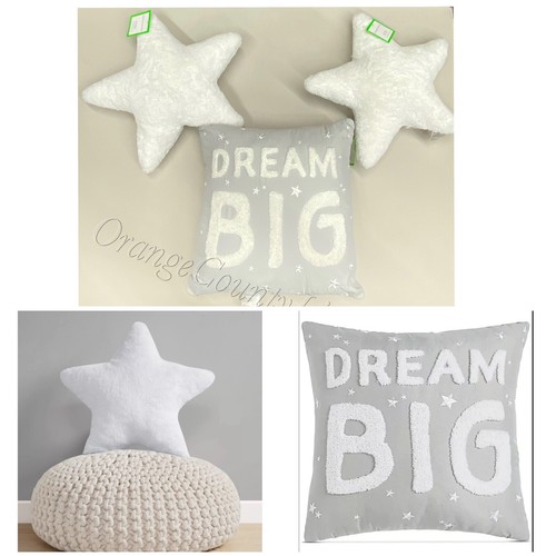 Charter Club Kids Star Decorative Pillow White Soft plush Dream Big Gray 3 Set - Picture 1 of 13