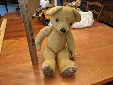 1920s 13" MOHAIR BLONDE JOINTED TEDDY BEAR, GLASS EYES, STEIFF HEAD TURNS