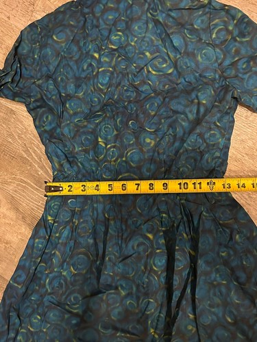 Vintage “A Nancy Frock” 1960s Or 1970s Blue/Green Pattern Dress with Belt - Picture 6 of 11