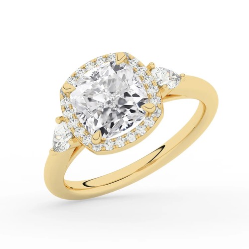 Cushion Solitaire Labgrown Diamond Trilogy Ring 14k Yellow Gold 2.50 Ct D VVS2 - Picture 10 of 20