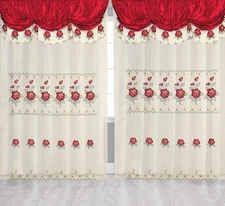 Burgundy Pink Peach  Embroidery Sheer Valence Window Curtain Drapes 60x90+18"