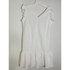 Cato White Floral Jacquard Ruffle Sleeve Tie Back Shift Dress Small