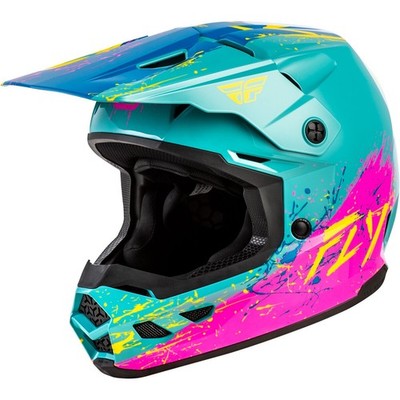 Fly Racing Youth Turquoise/Pink/Yellow Kinetic Drip Helmet 73-8680YS