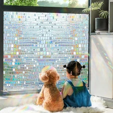 Stained Glass Window Film Rainbow Privacy Film for Glass Sun Catchers Reflective