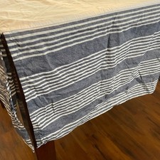 Pottery Barn Kids Montauk Stripe Crib Skirt Blue Linen Blend Nautical Preppy