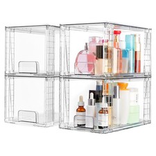 4 Pack Large Stackable Storage Drawers,Easily Assemble Acrylic Bathroom Close...