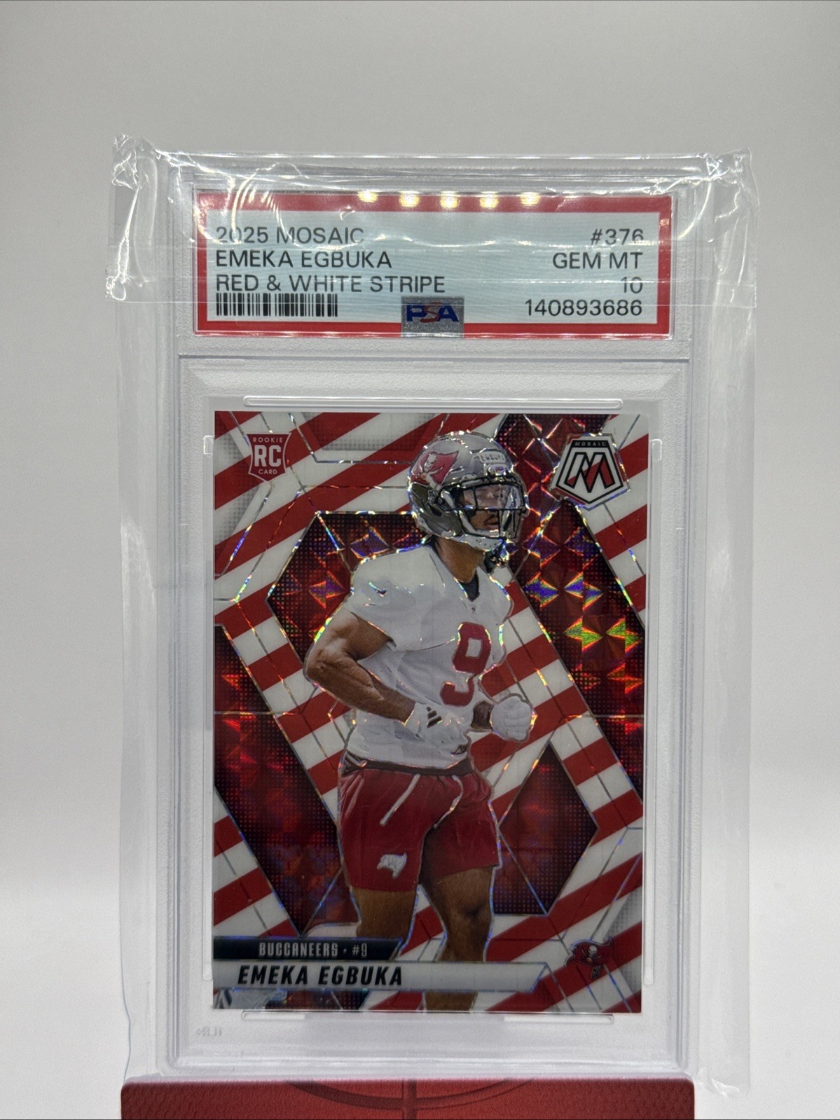 2025 PANINI MOSAIC RED & WHITE STRIPE #376 EMEKA EGBUKA ROOKIE RC PSA 10