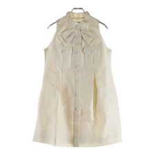 CHANEL Sleeveless Coco Mark Button Ribbon Silk Dress Women's Cream-colored Used