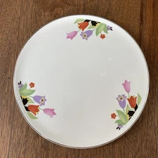 RARE HTF HALL CHINA CO. CROCUS 9.5" ROUND DECO SERVING CAKE PLATE SUPERIOR MARK