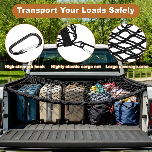 Truck Cargo Net, 43 x 12 Inch Adjustable Elastic Net with 8 Hooks, Black - Zdjęcie 6 z 7