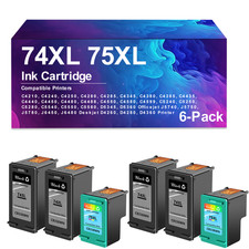 6 Pack 74XL 75XL Ink Cartridge for C4210 C4240 C4250 J5740 J5750 J6450 D4260