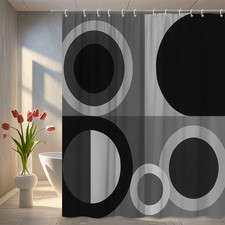 Stylish Black and Grey Shower Curtain with Modern Circle Design