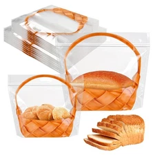 110PCS Clear Plastic Bread Bags with Handle, Zippered Food Bag for Homemade B...