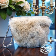Vintage Mink Fur Bridal Evening Purse Wristlet Snake Chain Handle Blonde 1980s