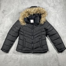 So Jacket Girls 14-16 Black Fleece Hooded Zip Winter Puffer Insulated Cozy