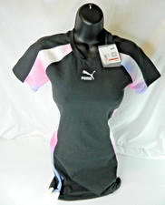 Puma Classics Block Tee Dress Womens XS Black Pink Purple Tight Fit Logo NWT