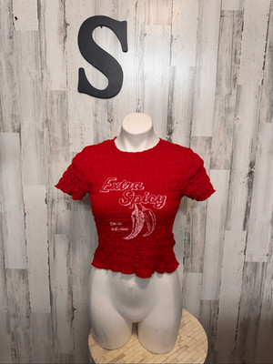 Primark Cares Red Extra Spicy Pepper Smocked Crop Top Womens Size Small S