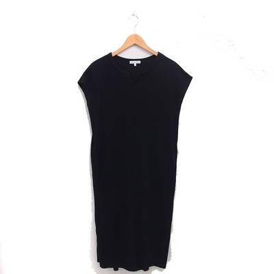 Global Work One Piece Long Sleeveless Dress L Black Polyester Cotton AB
