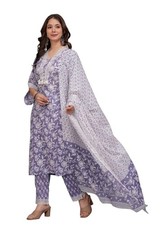 Women's Pure Cotton Printed Straight Kurta Set with Palazzo Pants  Dupatta