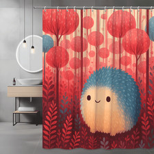 Cute Hedgehog Forest Shower Curtain, Pink Blue Trees Print