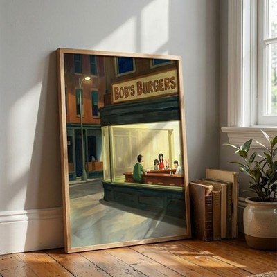 Retro Diner Pop Art Print , Edward Hopper Nighthawks Inspired Poster