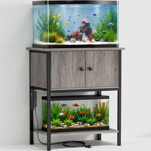 20-29-30 Gallon Fish Tank Stand with Power Outlets, Metal Frame Aquarium Stand w